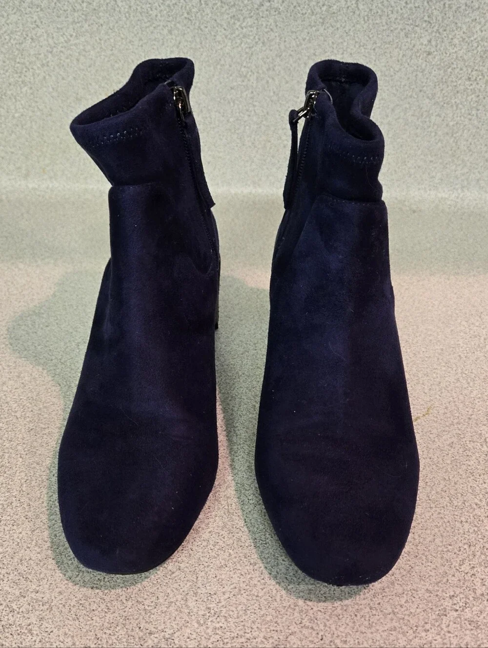 Nine West Navy Faux Suede Boots with Silver Heel Detail, Size 8